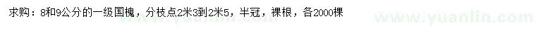 求購(gòu)8、9公分國(guó)槐