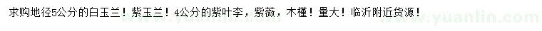 求購白玉蘭、紫玉蘭、紫葉李等