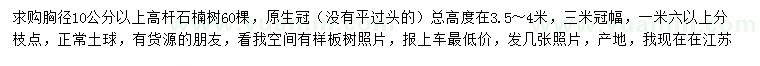求購胸徑10公分以上高桿石楠樹