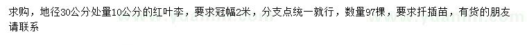 求購(gòu)地徑30公分量10公分紅葉李