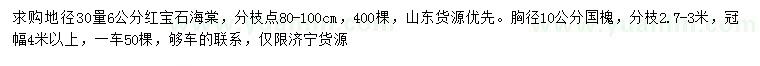 求購地徑30公分量6公分紅寶石海棠、胸徑10公分國槐