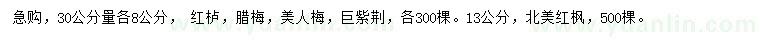 求購紅櫨、臘梅、美人梅等