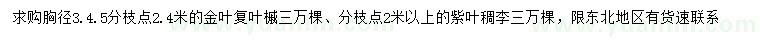 求購胸徑3、4、5公分金葉復葉槭、紫葉稠李
