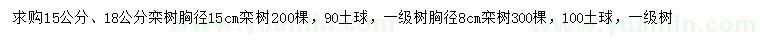 求購胸徑15、18公分欒樹