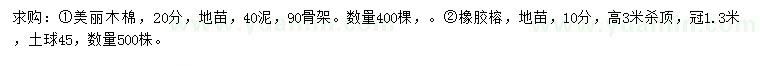 求購(gòu)20公分美麗木棉、10公分橡膠榕