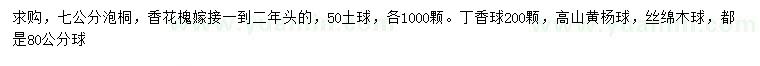 求購泡桐、香花槐、高山黃楊球等