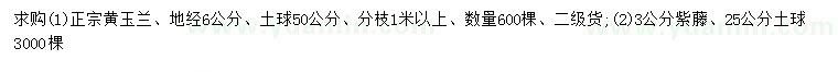 求購地徑6公分正宗黃玉蘭、3公分紫藤