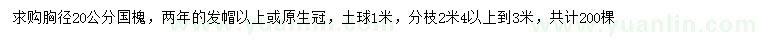 求購胸徑20公分國槐