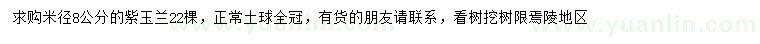 求購(gòu)米徑8公分紫玉蘭