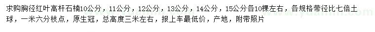 求購胸徑10、11、12、13、14、15公分紅葉高桿石楠