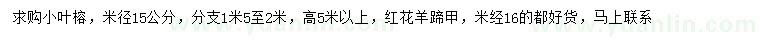 求購米徑15公分小葉榕