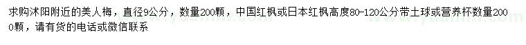 求購美人梅、中國紅楓、日本紅楓