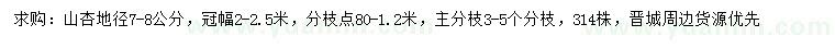 求購地徑7-8公山杏