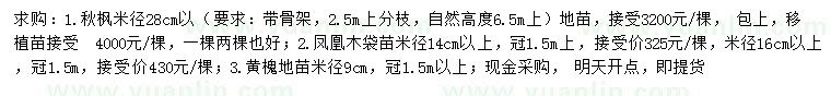 求購(gòu)秋楓、鳳凰木、黃槐
