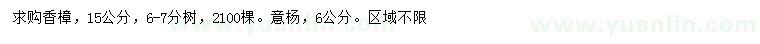 求購15公分香樟、6公分意楊