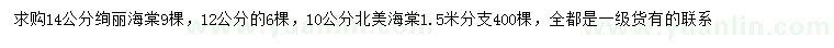 求購(gòu)14公分絢麗海棠、10、12公分北美海棠
