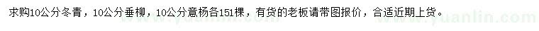 求購(gòu)冬青、垂柳、意楊