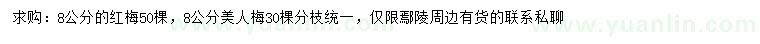 求購(gòu)8公分紅梅、美人梅