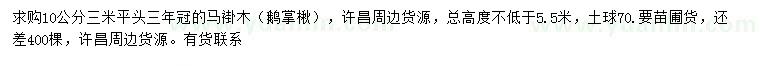 求購10公分馬褂木（鵝掌楸）