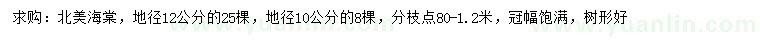 求購地徑10、12公分北美海棠