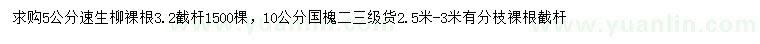 求購5公分速生柳、10公分國槐
