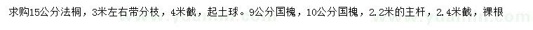 求購15公分法桐、9、10公分國槐
