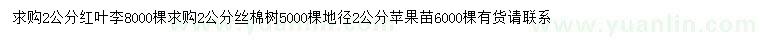 求購紅葉李、絲棉木、蘋果苗