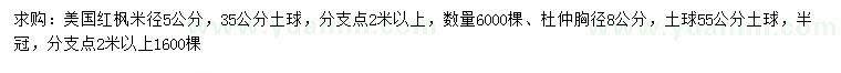 求購米徑5公分美國紅楓、胸徑8公分杜仲