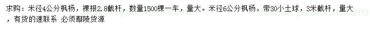 求購(gòu)米徑4、6公分楓楊