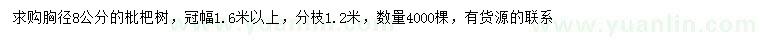求購胸徑8公分枇杷