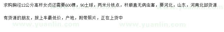 求購胸徑12公分高桿女貞