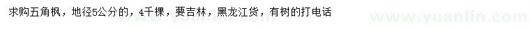 求購地徑5公分五角楓