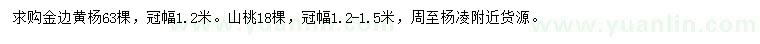 求購(gòu)冠幅1.2米金邊黃楊、1.2-1.5米山桃