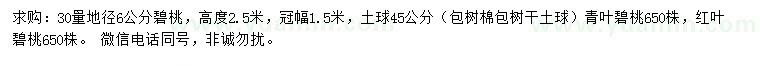 求購30量6公分青葉碧桃、紅葉碧桃