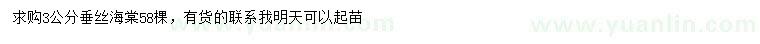 求購3公分垂絲海棠
