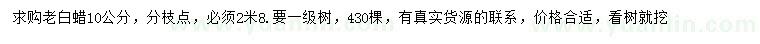 求購10公分老白蠟