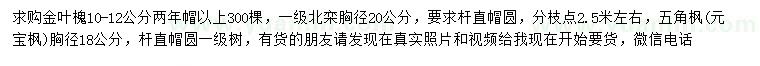 求購(gòu)10-12公分金葉槐、胸徑18公分五角楓