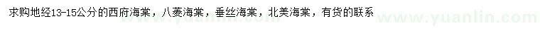 求購西府海棠、八菱海棠、垂絲海棠等