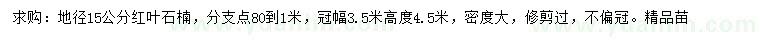求購(gòu)地徑15公分紅葉石楠