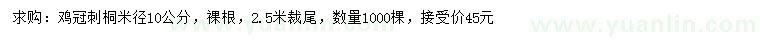 求購米徑10公分雞冠刺桐