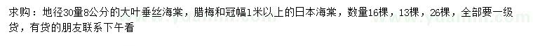 求購大葉垂絲海棠、臘梅、日本海棠