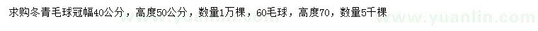 求購(gòu)冠幅40公分冬青毛球