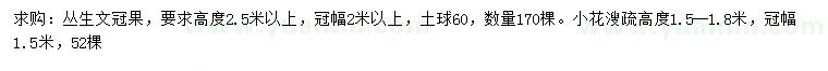 求購(gòu)高2.5米以上叢生文冠果、1.5-1.8米小花溲疏