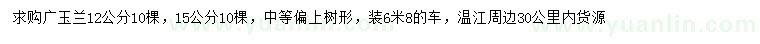 求購12、15公分廣玉蘭