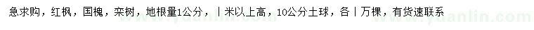 求購紅楓、國槐、欒樹