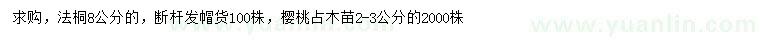 求購8公分法桐、2-3公分櫻桃