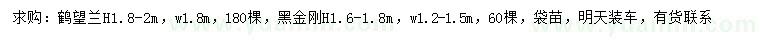 求購高1.8-2米鶴望蘭、1.6-1.8米黑金剛
