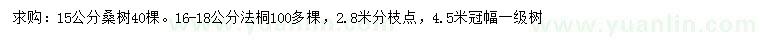 求購(gòu)15公分桑樹(shù)、16-18公分法桐