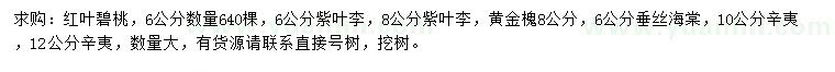 求購(gòu)紅葉碧桃、紫葉李、黃金槐等
