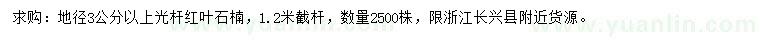 求購地徑3公分光桿紅葉石楠